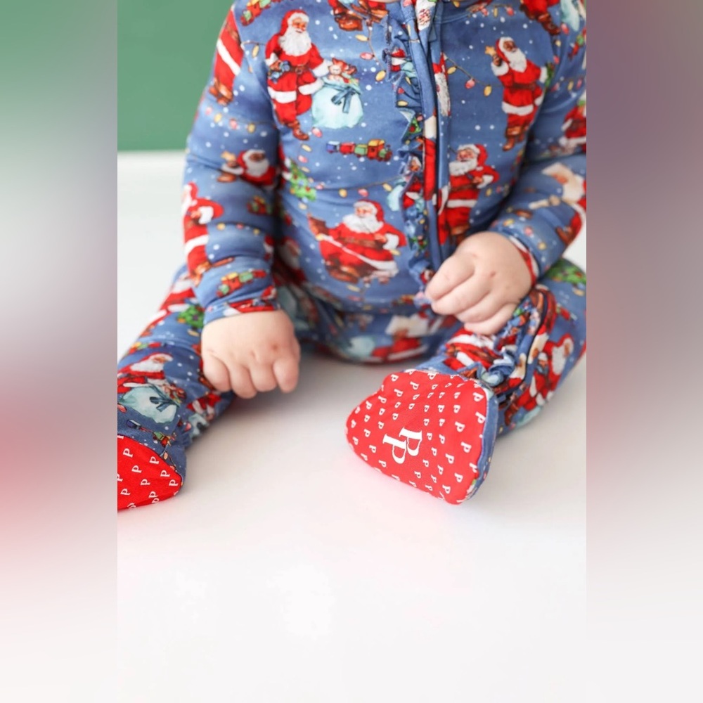 Posh Peanut Santa Claus Footie Zippered One Piece Sz 0-3 m New Bamboo